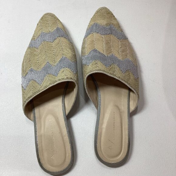 Anthropologie Embroidered Slides Yellow Cream Silver Women’s Size 9 Sandals - Picture 9 of 15